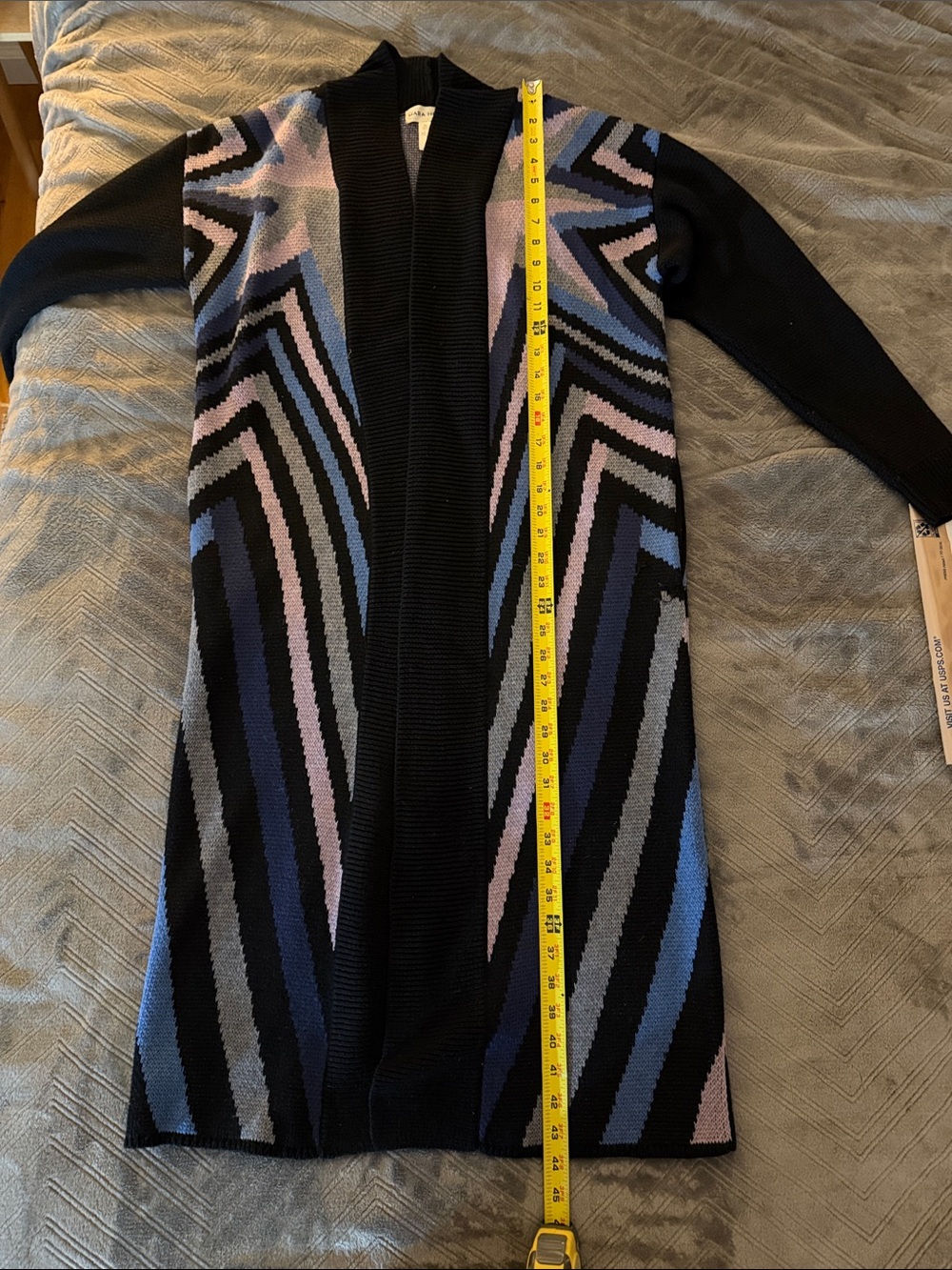Mara Hoffman RARE Long Knit Cardigan Geometric Blue Purple Black Fall Sweater S - Picture 10 of 10